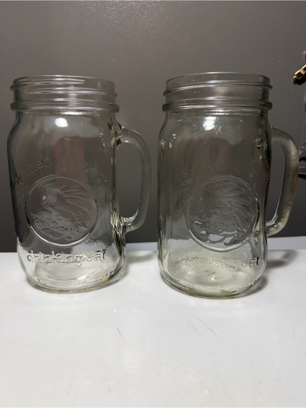 Golden Harvest Quart Clear Glass Mason Drinking Jar Mug with Handle - Set of 2